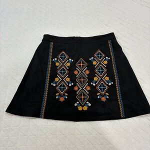 Savanna Jane Skirt Black Suede Embroidered Mini A-Line Western Bohemian Small